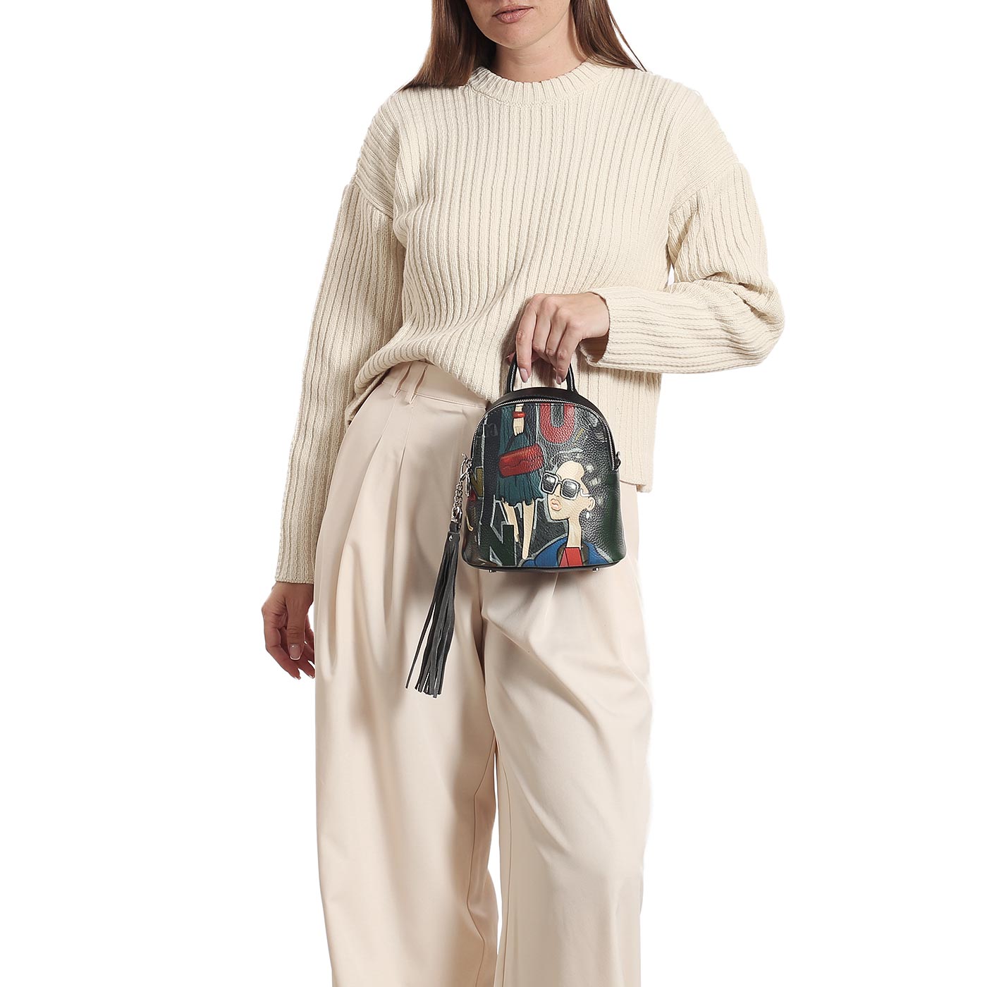 Кожаный рюкзак с принтом Curanni 